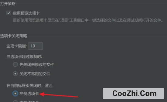 IDEA如何设置关闭当前标签页激活左侧选项卡