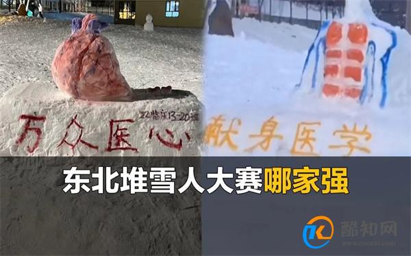 医学生们堆器官造型的雪人 医学生冬天推心脏大脑等雪人