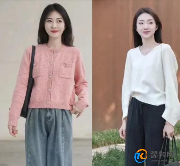当“针织衫”搭配“阔腿裤”，才发现：梨形身材也能穿出纸片效果