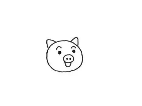 01先画上猪头猪耳猪眉毛,猪眼睛,猪鼻子,猪嘴,注意猪头,用一个圆来