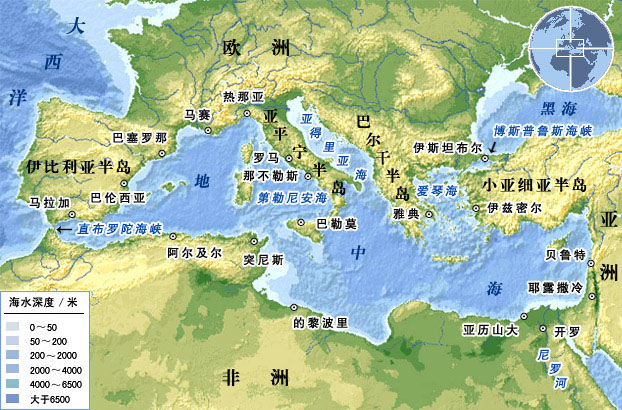 地中海地图高清可放大图片