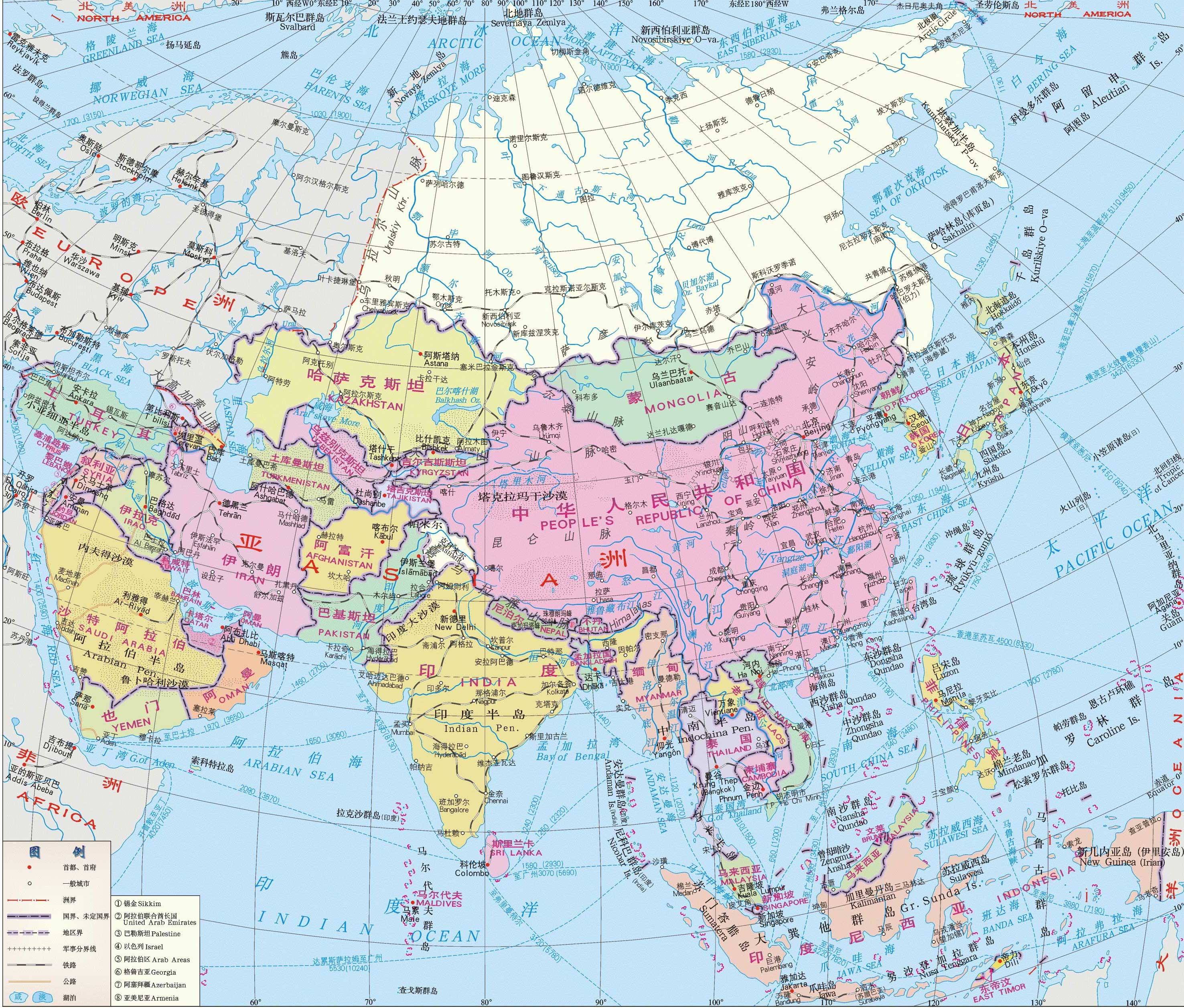 亚洲的分区范围图片
