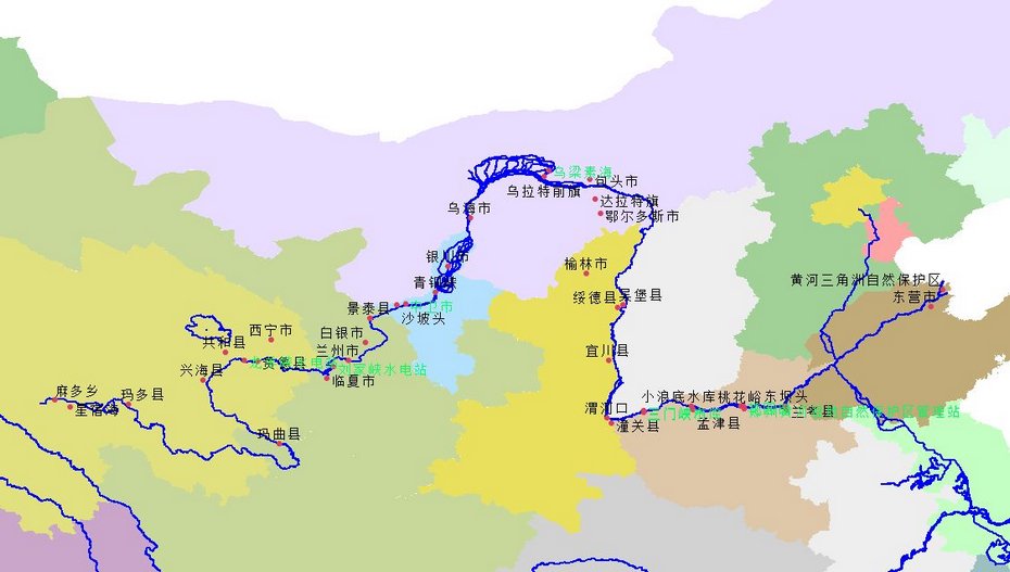 黄河流径路线图图片