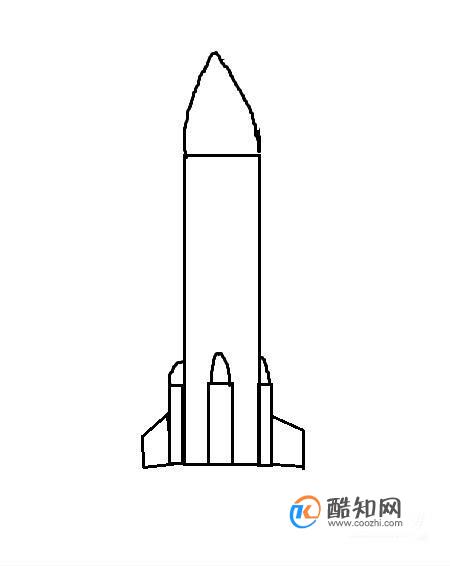 之后我们在火箭的底部,画出两个梯形的形状,就是火箭主体的翼部